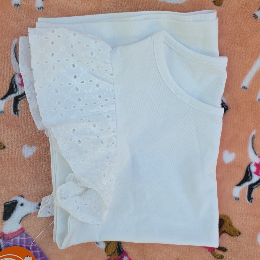 White Eyelet Sleeve Ruffle Tee - Picture 16 of 16